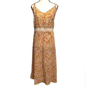 Vintage Cottagecore Sundress Floral Midi Size 22 Sleeveless Orange Garden Summer
